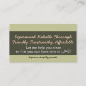 Housecleaning.Maid Service. Kundenspezifischer Visitenkarte (Rückseite)