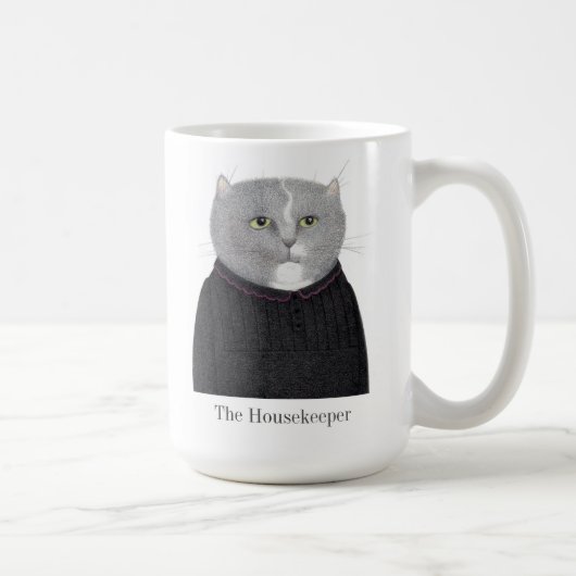 HOUSEKEEPER CAT hohe weiße Tasse + Text (Rechts)