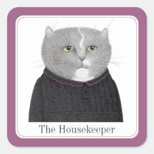 HOUSEKEEPER CAT Kleine Quadrat-Aufkleber + Text Quadratischer Aufkleber