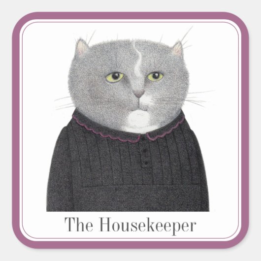 HOUSEKEEPER CAT Large Square Stickers + Text (Vorderseite)