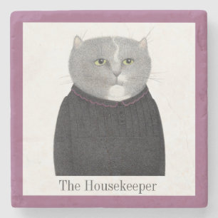 HOUSEKEEPER CAT Marmorstein Untersetzer + Text