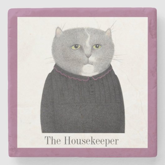 HOUSEKEEPER CAT Marmorstein Untersetzer + Text (Vorderseite)
