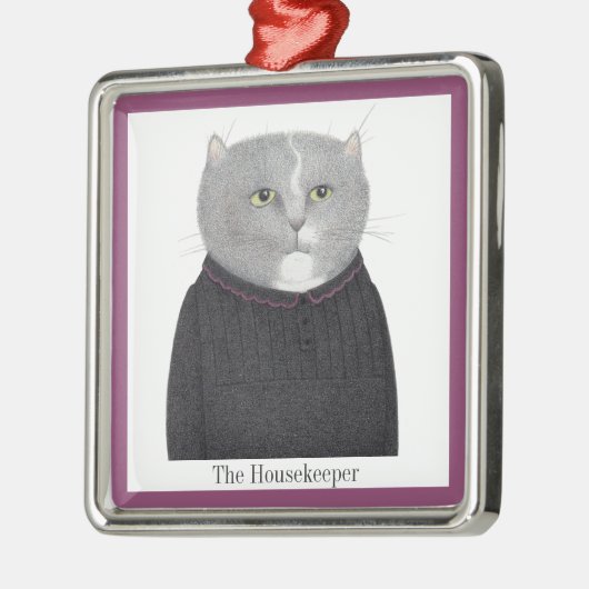HOUSEKEEPER CAT Premium Square Ornament + Text (Links)