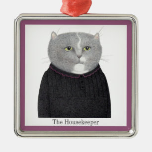 HOUSEKEEPER CAT Premium Square Ornament + Text Aus Metall