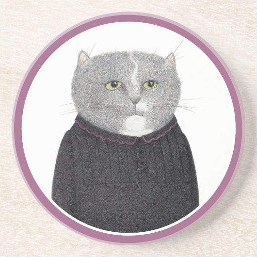 HOUSEKEEPER CAT Round Sandstone Untersetzer (Vorne)