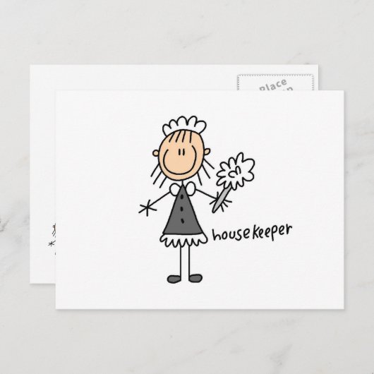 Housekeeper-Strichmännchen Postkarte (Vorne/Hinten)