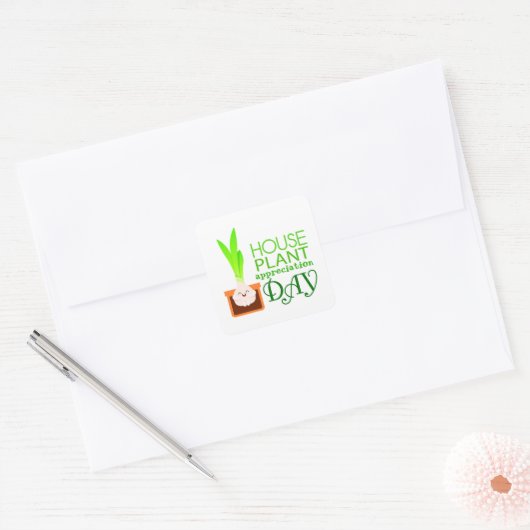 Houseplant Appreciation Day Cute Potted Flower  Quadratischer Aufkleber (Umschlag)