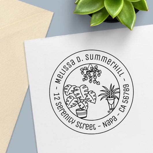 Houseplants Hobby Round Address Permastempel