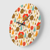 Houses Forest Vintag Nahtlos Muster Große Wanduhr (Winkel)