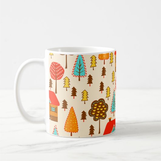 Houses Forest Vintag Nahtlos Muster Kaffeetasse (Links)