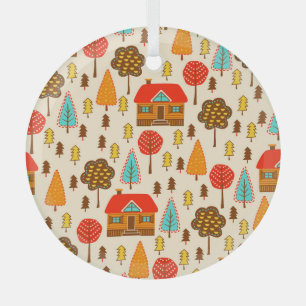 Houses Forest Vintag Nahtlos Muster Ornament Aus Glas