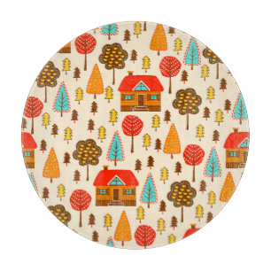 Houses Forest Vintag Nahtlos Muster Schneidebrett