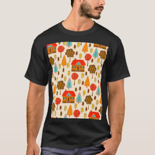 Houses Forest Vintag Nahtlos Muster T-Shirt