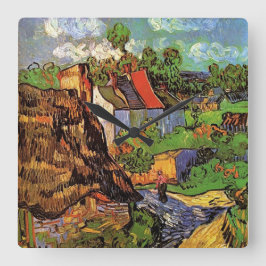 Houses in Auvers, Fine art by Vincent van Gogh. Quadratische Wanduhr