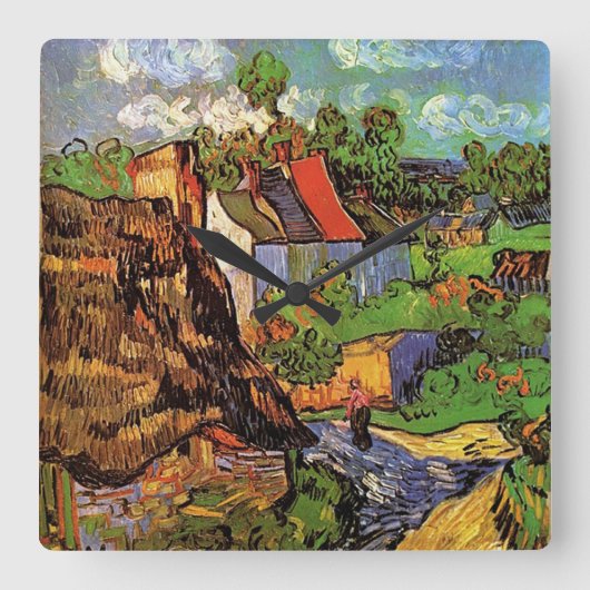 Houses in Auvers, Fine art by Vincent van Gogh. Quadratische Wanduhr (Vorderseite)