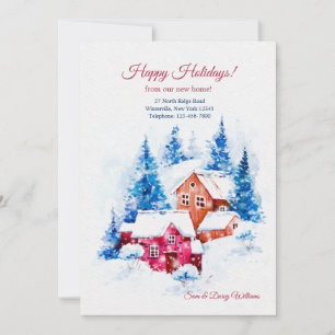 Houses in Snow Holiday Moving Card Feiertagskarte