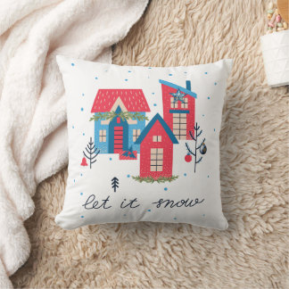 Houses Let it Snow Merry & Bright Christmas Pillow Kissen