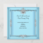 HouseWarming Aquamarin Blauer Champagner Kronleuch Einladung (Rückseite)