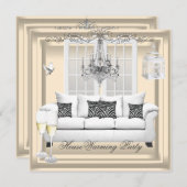 HouseWarming Cream White Champagne Kronleuchter Einladung (Vorne/Hinten)