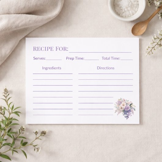 Housewarming Elegant Purple Floral Recipe Card