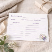 Housewarming Elegant Purple Floral Recipe Card
