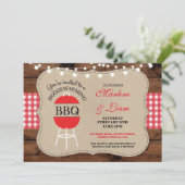 Housewarming GRILLEN rote rustikale neue Einladung (Stehend Vorderseite)