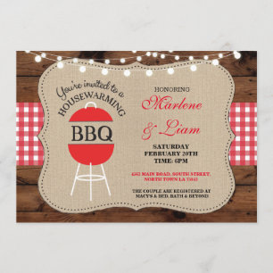 Housewarming GRILLEN rote rustikale neue Einladung