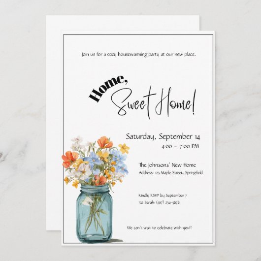 Housewarming Invitation • Home Sweet Home Floral Einladung (Vorne/Hinten)