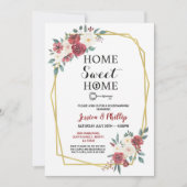 Housewarming-Party-Blumen-neues Zuhause-Haus-Rot Einladung (Vorderseite)