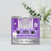 HouseWarming Party Champagne Kronleuchter Sofa Einladung (Stehend Vorderseite)