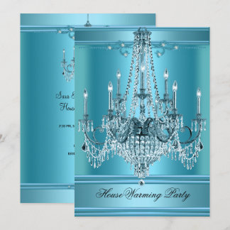 HouseWarming Party Chandelier Rich Aquamarin Blue Einladung