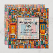 Housewärming Party Doors Collage Orange Blue Einladung (Vorne/Hinten)