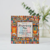 Housewärming Party Doors Collage Orange Blue Einladung (Stehend Vorderseite)
