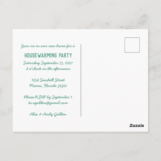 HOUSEWARMING PARTY Einladung neue Zuhause-Adresse Postkarte (Rückseite)