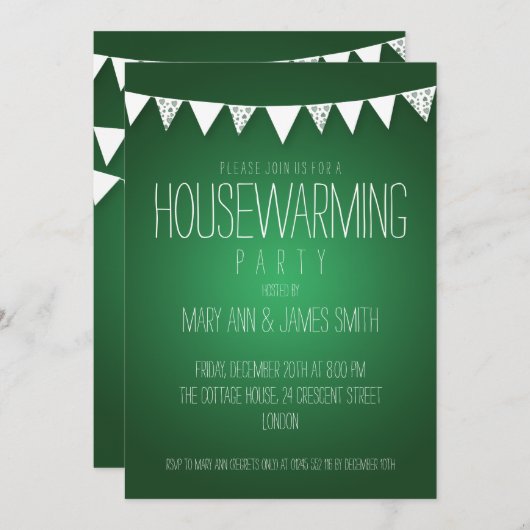 Housewarming-Party-Herzen, die Grün mit dem Kopfe Einladung (Vorne/Hinten)