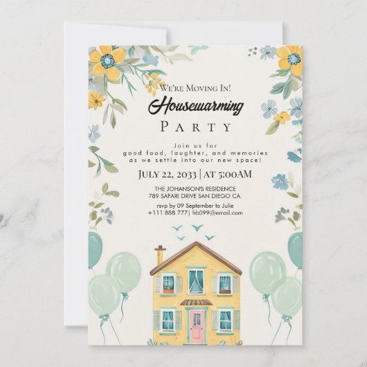 Housewarming Party Invitation Floral New Home Cele Einladung (Vorderseite)