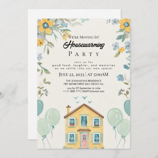 Housewarming Party Invitation Floral New Home Cele Einladung (Vorne/Hinten)