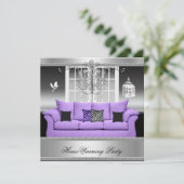 HouseWarming Party Kronier Lila Silberweiß Einladung (Stehend Vorderseite)