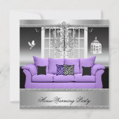 HouseWarming Party Kronier Lila Silberweiß Einladung (Vorderseite)