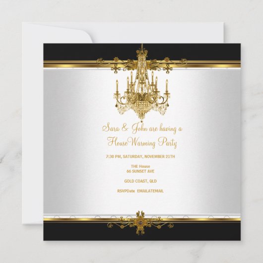 HouseWarming Party Kronier Rich Gold Black Einladung (Rückseite)
