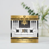 HouseWarming Party Kronier Rich Gold Black Einladung (Stehend Vorderseite)