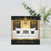 HouseWarming Party Kronier Rich Gold Black Einladung (Stehend Vorderseite)