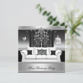 HouseWarming Party Kronier Rich Silver Black Einladung (Stehend Vorderseite)