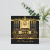 HouseWarming Party Kronier Verziert Gold Schwarz Einladung (Stehend Vorderseite)