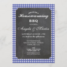 Housewarming-Party-laden blaue Karo-Kreide GRILLEN