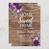 Housewarming-Party-lila rustikales neues Zuhause Einladung (Vorne/Hinten)