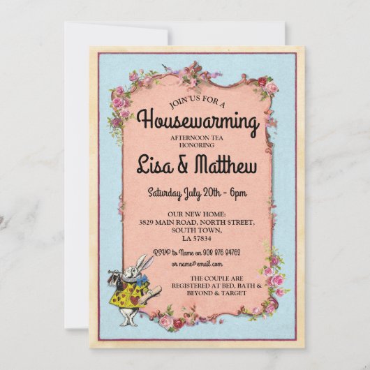 Housewarming-Party-Märchenland-Kaninchen-Tee laden Einladung (Vorderseite)