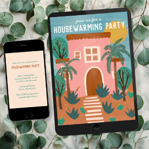 HOUSEWARMING PARTY Neue rosa Zuhause-Adresse CUSTO Einladung