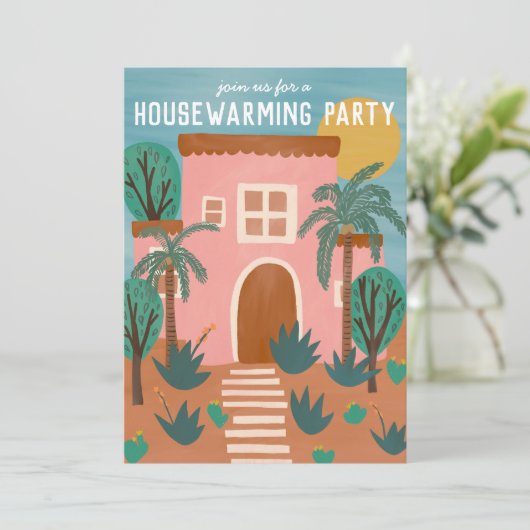 HOUSEWARMING PARTY Neue rosa Zuhause-Adresse CUSTO Einladung (Stehend Vorderseite)