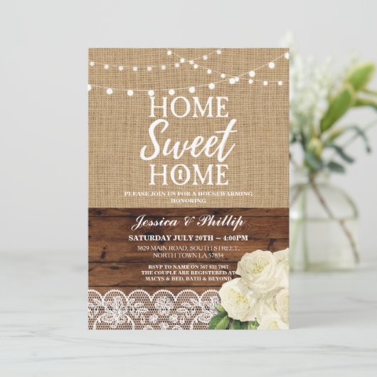 Housewarming-Party-rustikales Einladung (Stehend Vorderseite)